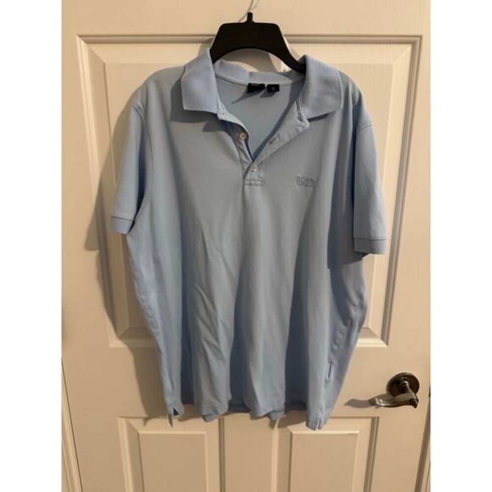 Hugo Boss BOSS Pima Cotton Embroidered Logo Short Sleeve Polo Light Blue Large